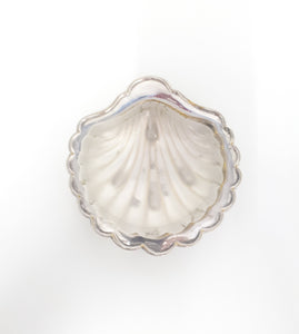 Vintage Silver Plated Shell Dish With Frosted Glass Liner