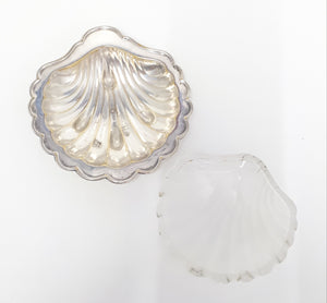 Vintage Silver Plated Shell Dish With Frosted Glass Liner