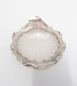 Vintage Silver Plated Shell Dish With Frosted Glass Liner