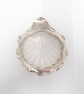 Vintage Silver Plated Shell Dish With Frosted Glass Liner