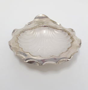 Vintage Silver Plated Shell Dish With Frosted Glass Liner