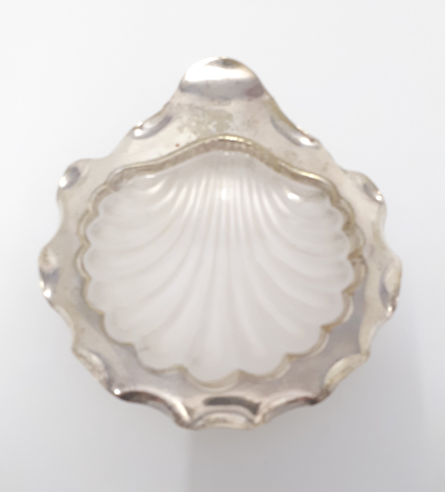 Vintage Silver Plated Shell Dish With Frosted Glass Liner