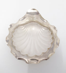 Vintage Silver Plated Shell Dish With Frosted Glass Liner