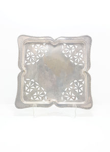 Vintage Pierced Metal Silver Plated Dish With Ball Feet