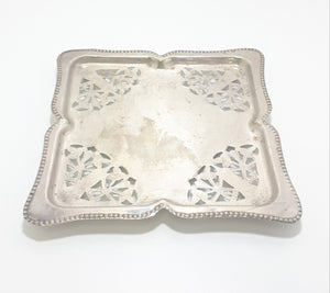 Vintage Pierced Metal Silver Plated Dish With Ball Feet