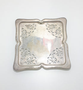 Vintage Pierced Metal Silver Plated Dish With Ball Feet