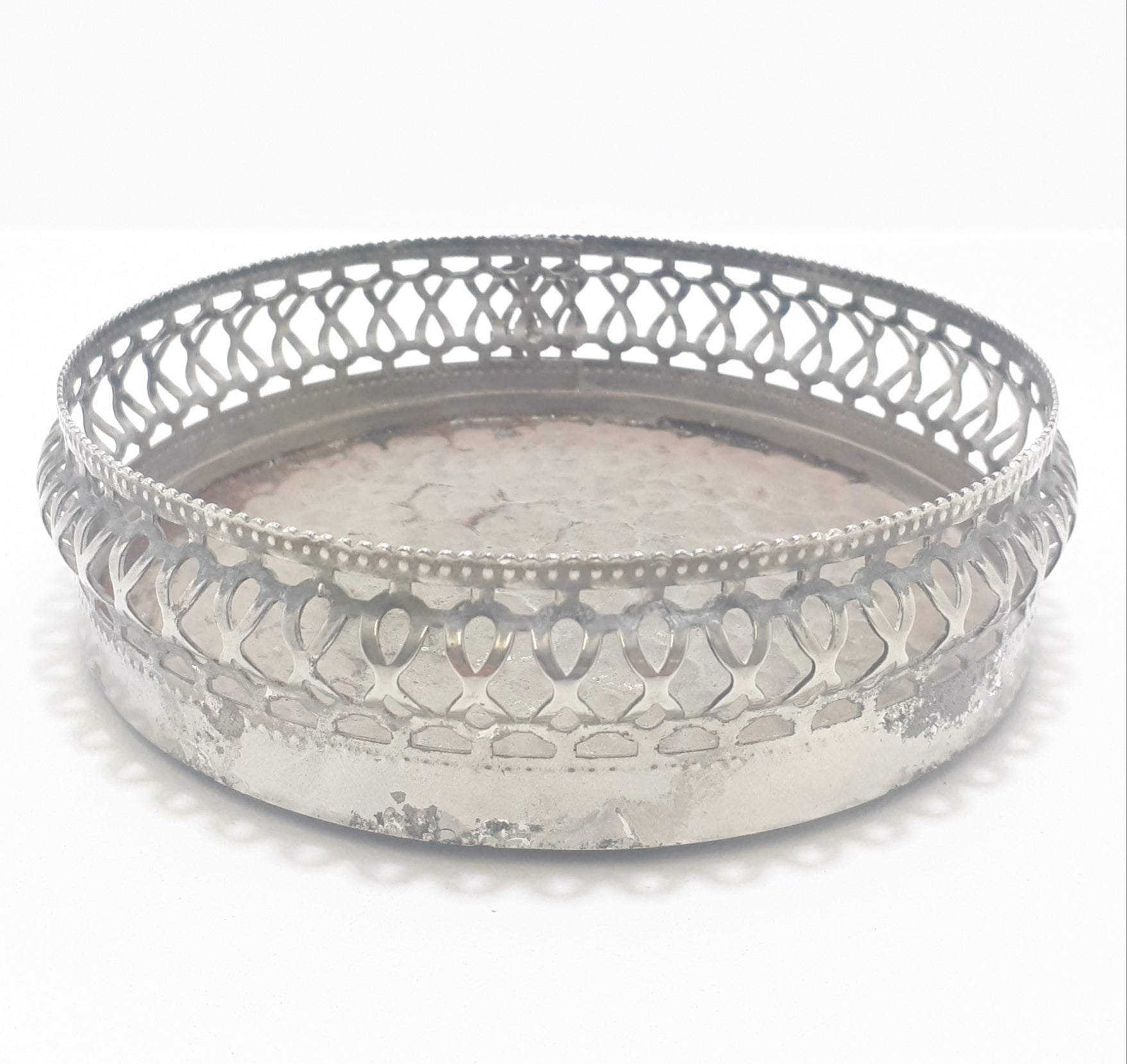 Vintage Silver Plated & Pierced Verge Pot Plant Stand / Bottle Coaster