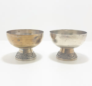 Pair Of Well-used Identical Alpaca Silver Plated Pedestal Bowls