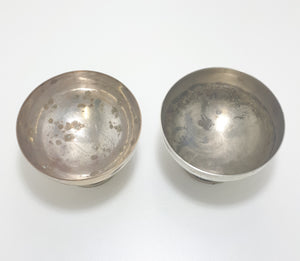 Pair Of Well-used Identical Alpaca Silver Plated Pedestal Bowls