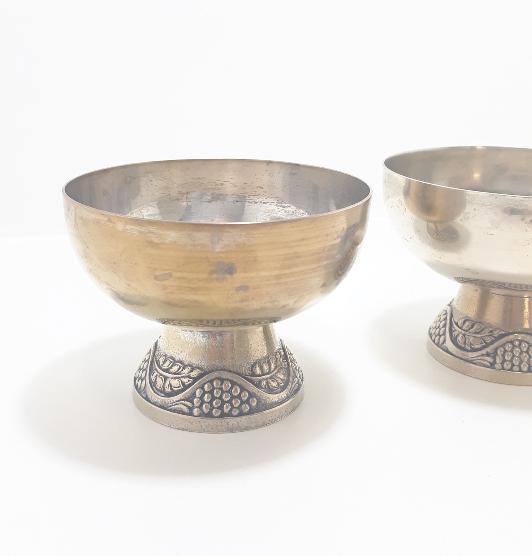 Pair Of Well-used Identical Alpaca Silver Plated Pedestal Bowls