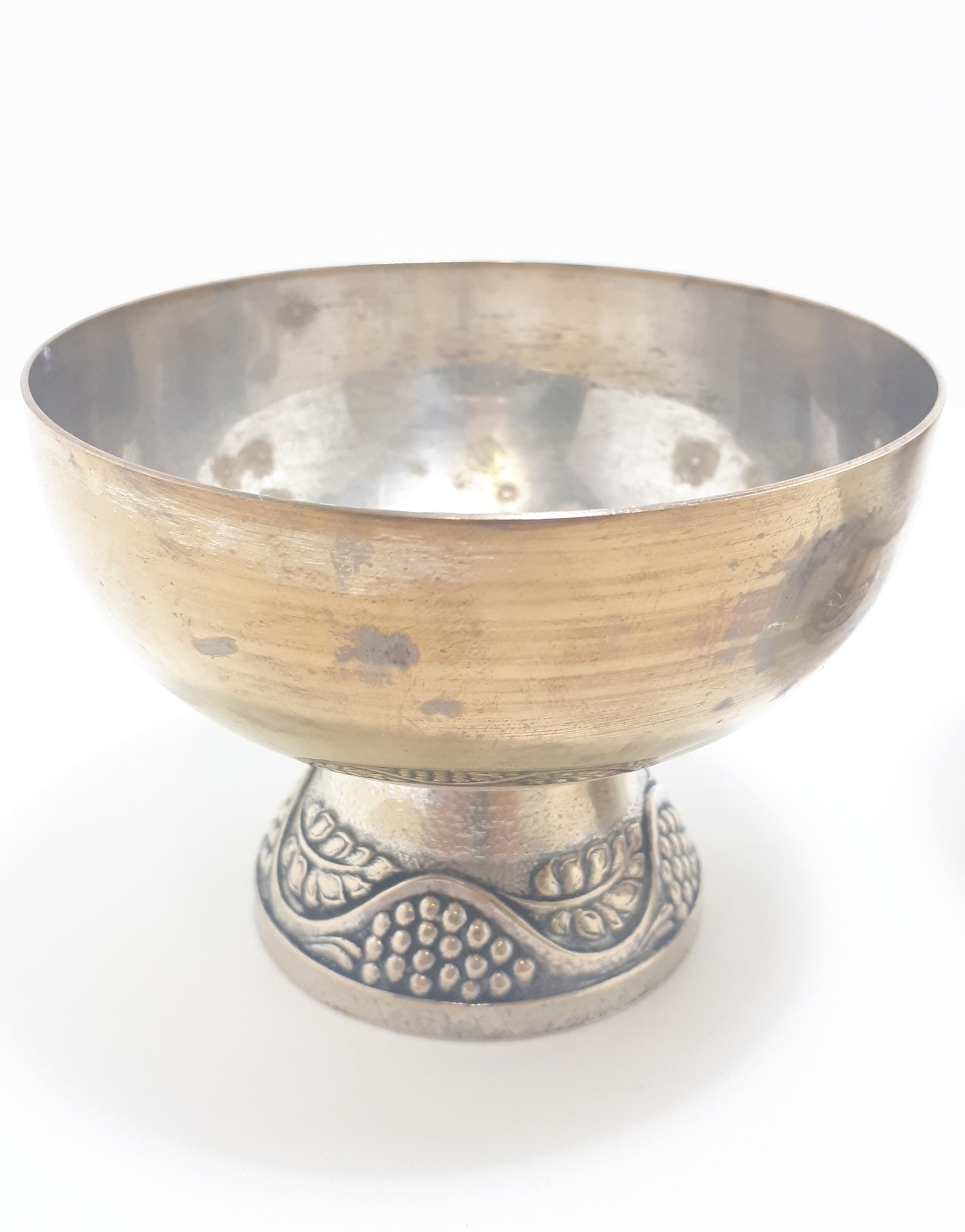 Pair Of Well-used Identical Alpaca Silver Plated Pedestal Bowls