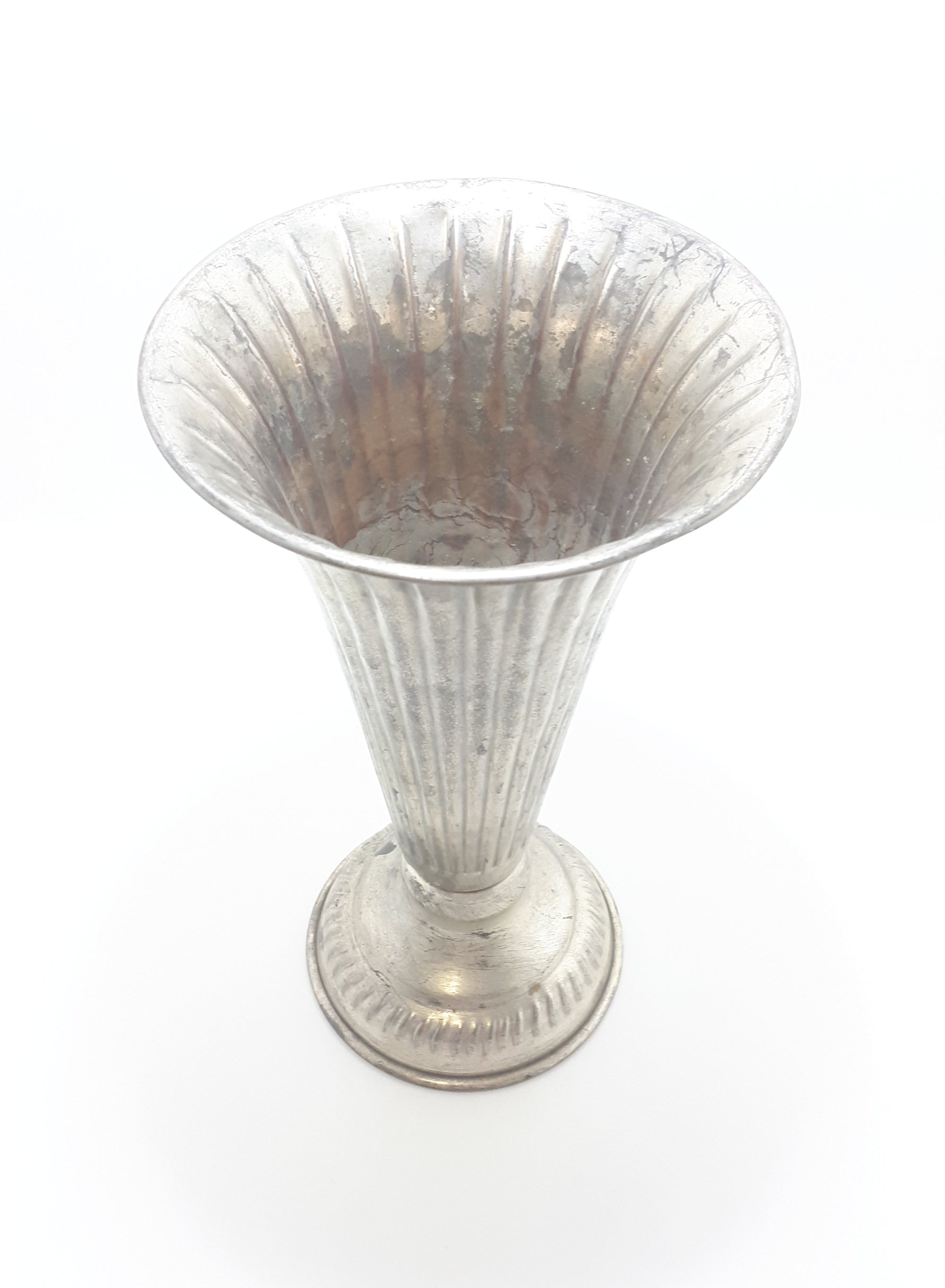 Fairly Large Vintage Silver Plated Trumpet Vase With Rolled Rim & Base