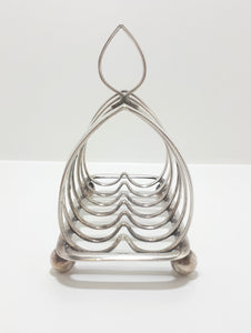 Silver Plated Vintage Six-slice Toast Rack With Ball Feet & Handle Finial