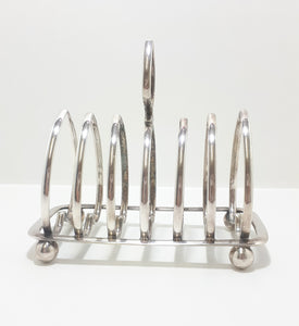 Silver Plated Vintage Six-slice Toast Rack With Ball Feet & Handle Finial