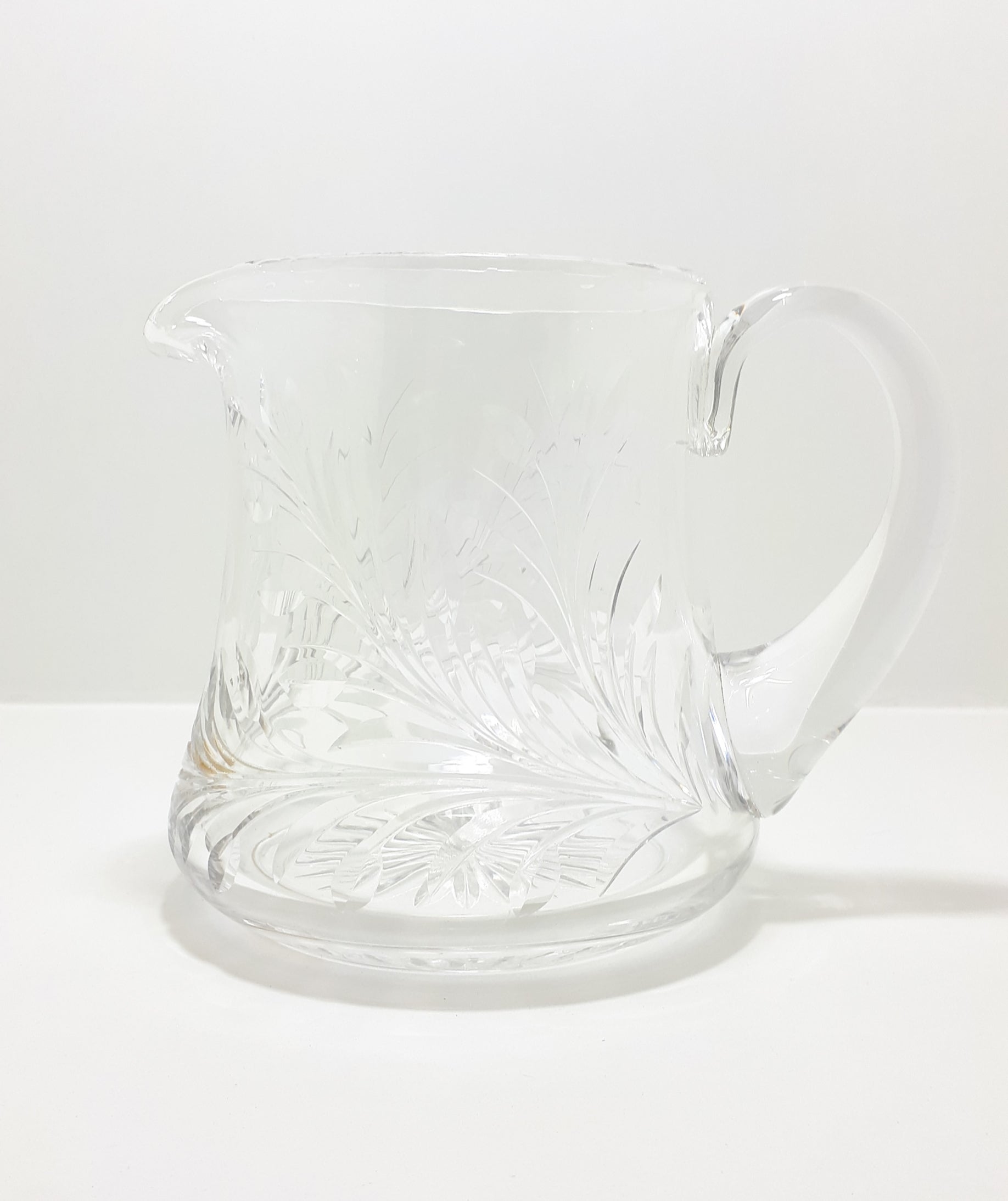 Large Vintage Cut Lead Crystal Water Jug With Rose & Leaf Cut Patterning