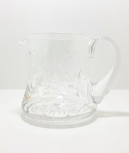 Large Vintage Cut Lead Crystal Water Jug With Rose & Leaf Cut Patterning