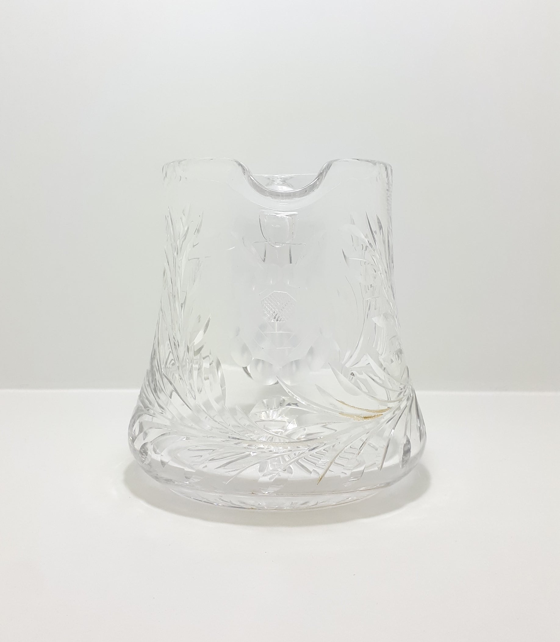 Large Vintage Cut Lead Crystal Water Jug With Rose & Leaf Cut Patterning