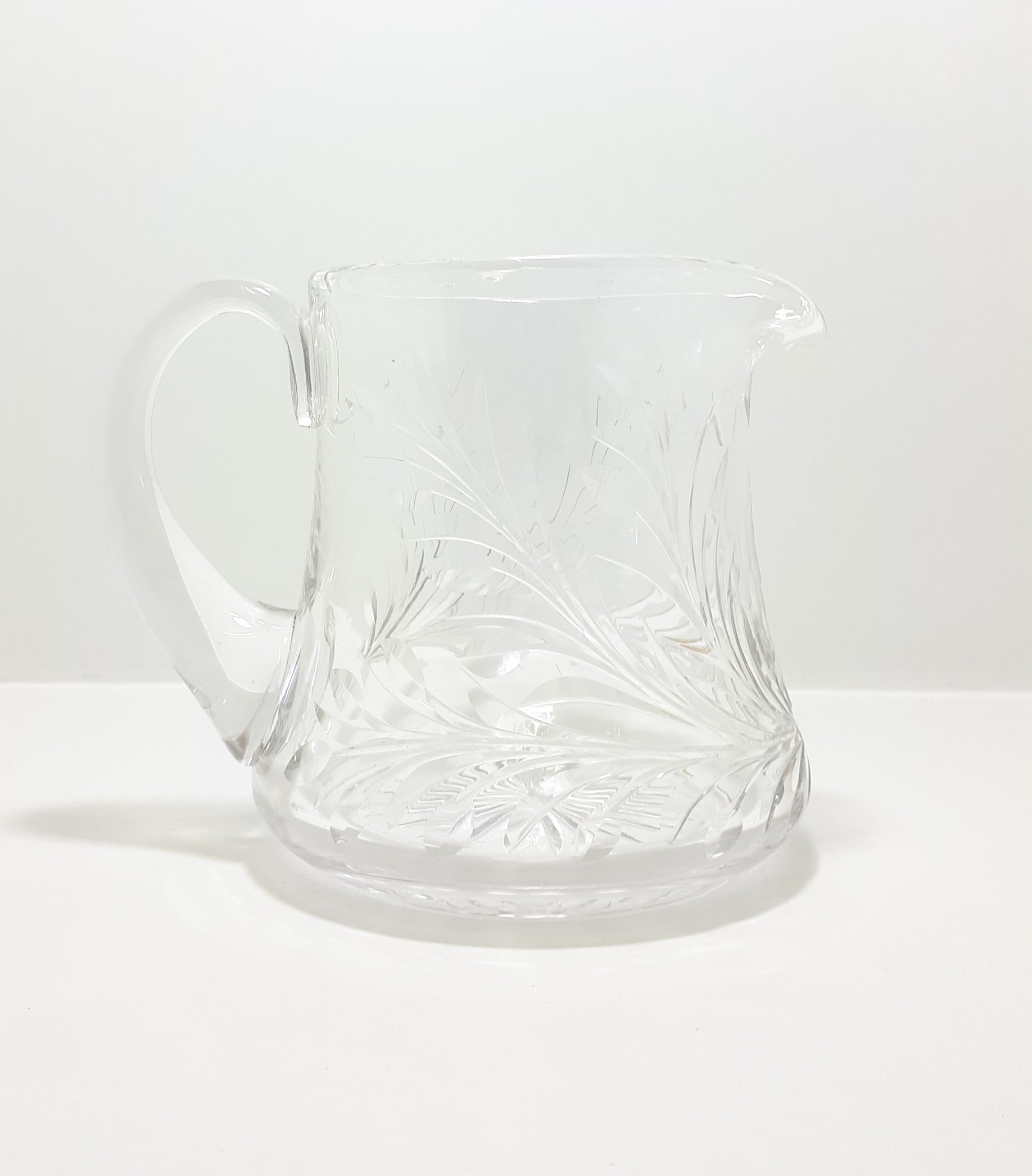Large Vintage Cut Lead Crystal Water Jug With Rose & Leaf Cut Patterning
