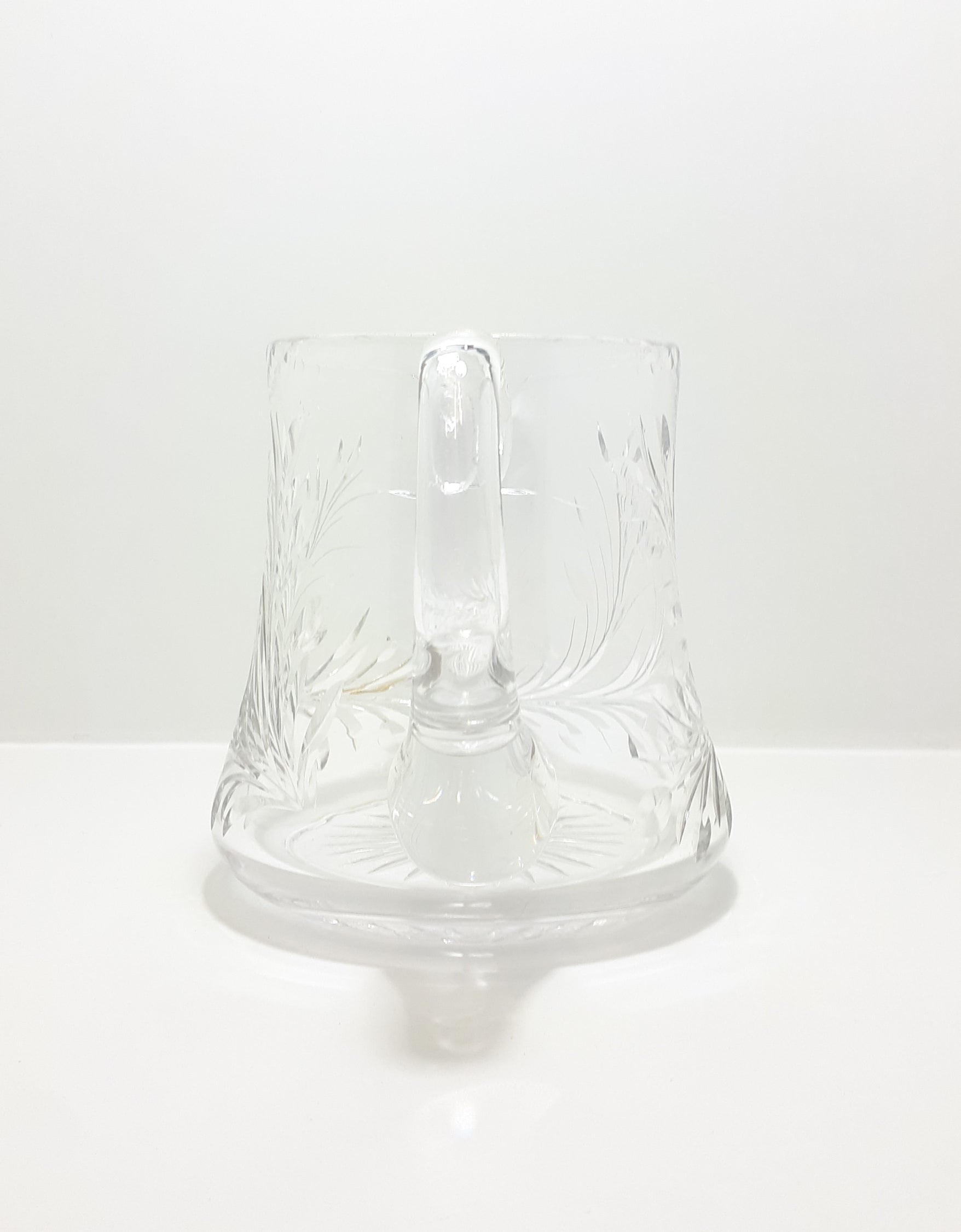 Large Vintage Cut Lead Crystal Water Jug With Rose & Leaf Cut Patterning