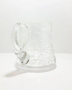 Large Vintage Cut Lead Crystal Water Jug With Rose & Leaf Cut Patterning