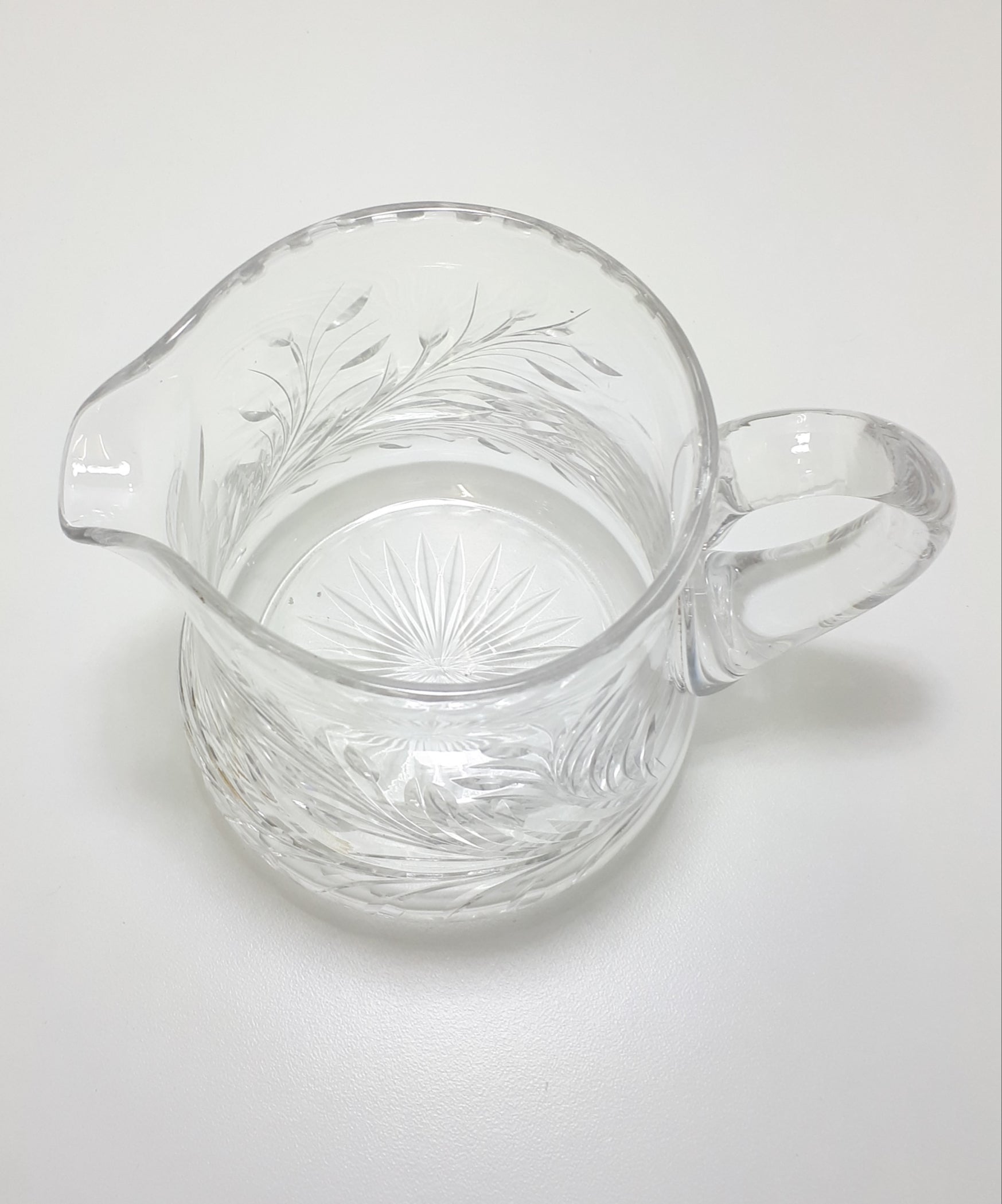 Large Vintage Cut Lead Crystal Water Jug With Rose & Leaf Cut Patterning