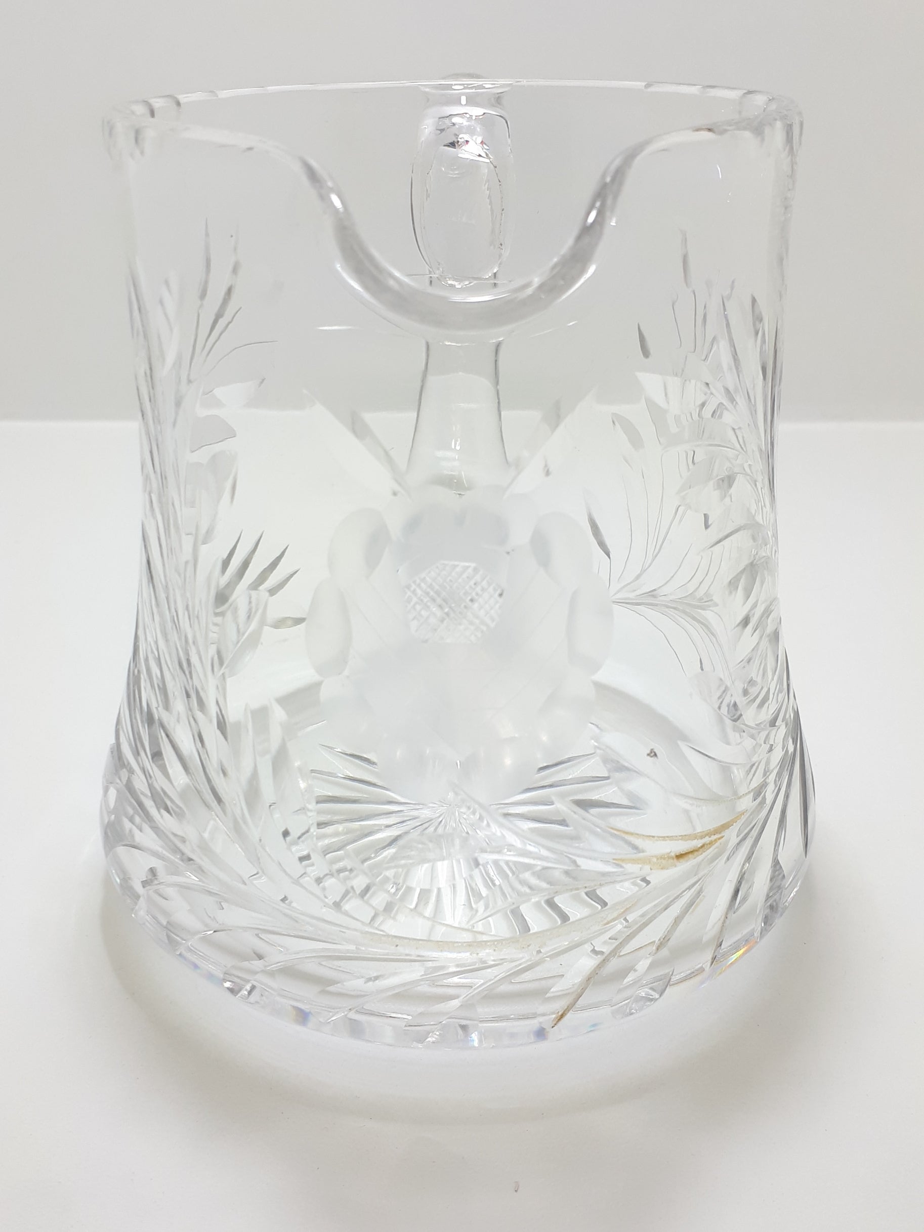Large Vintage Cut Lead Crystal Water Jug With Rose & Leaf Cut Patterning