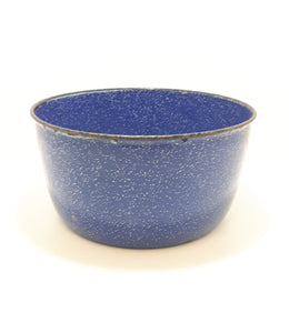 Vintage Cobalt Blue Enamel Bowl With White Speckles & Black Rim