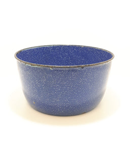 Vintage Cobalt Blue Enamel Bowl With White Speckles & Black Rim