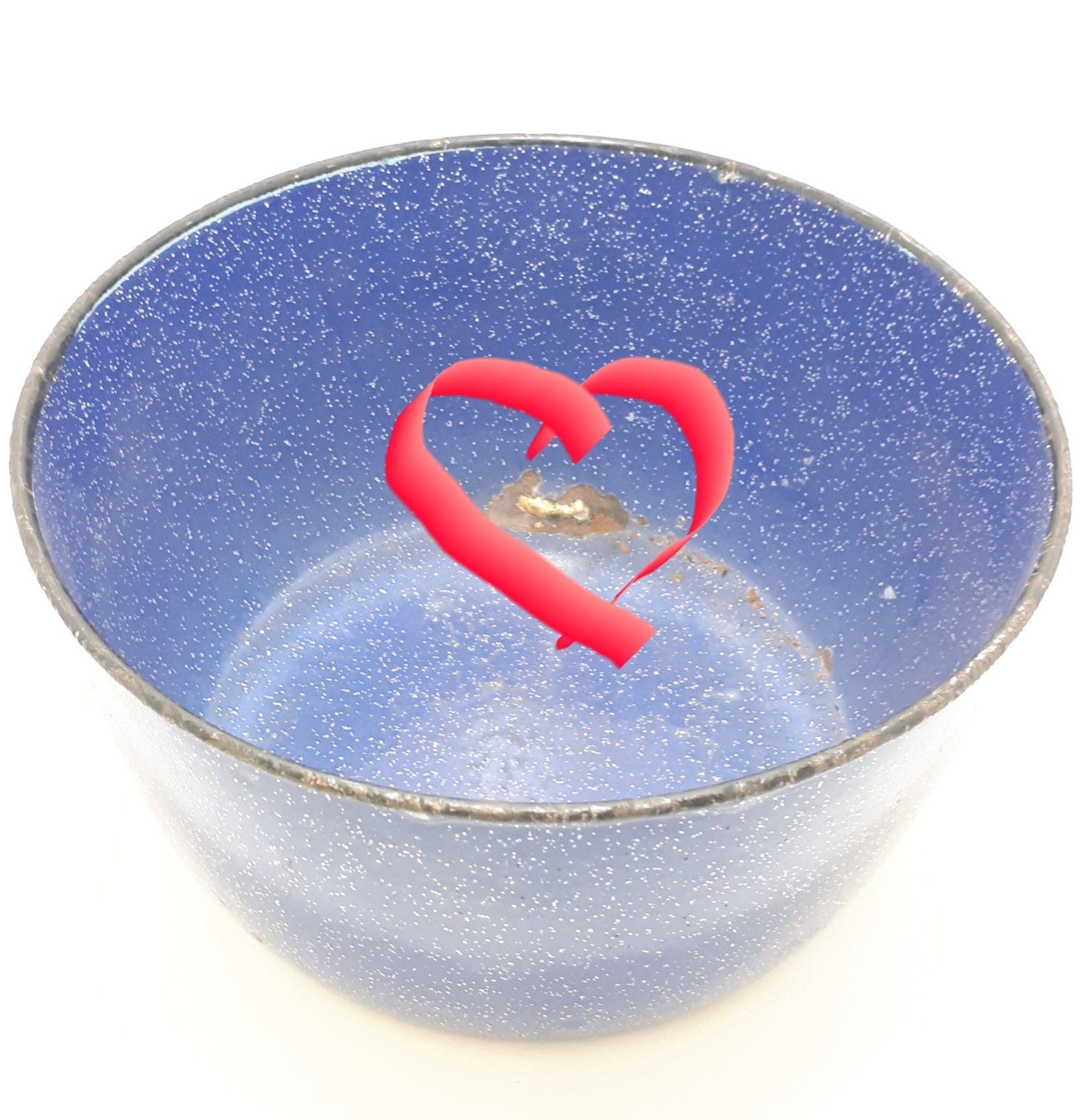 Vintage Cobalt Blue Enamel Bowl With White Speckles & Black Rim