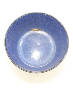 Vintage Cobalt Blue Enamel Bowl With White Speckles & Black Rim