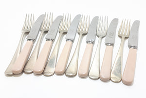 12 Piece Assembled Cutlery Set – 6 Atkinson Bros. Bakelite Knives & 6 Plated Forks From Different Cutlers