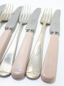 12 Piece Assembled Cutlery Set – 6 Atkinson Bros. Bakelite Knives & 6 Plated Forks From Different Cutlers