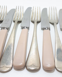 12 Piece Assembled Cutlery Set – 6 Atkinson Bros. Bakelite Knives & 6 Plated Forks From Different Cutlers