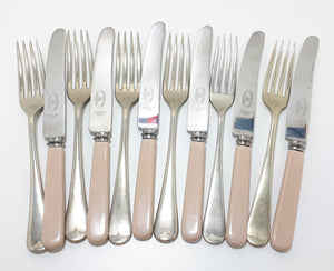 12 Piece Assembled Cutlery Set – 6 Atkinson Bros. Bakelite Knives & 6 Plated Forks From Different Cutlers