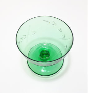 Small Dark Green Glass Pedestal Bowl With Wheat Pattern
