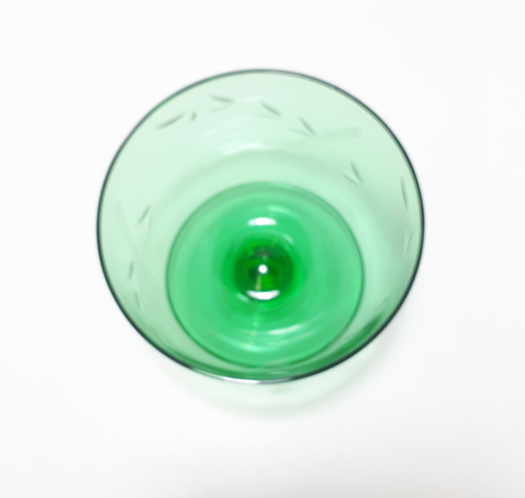 Small Dark Green Glass Pedestal Bowl With Wheat Pattern