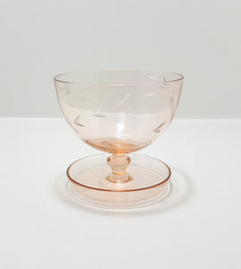 Small Peach Coloured Glass Pedestal Bowl With Wheat Pattern