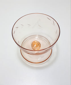 Small Peach Coloured Glass Pedestal Bowl With Wheat Pattern