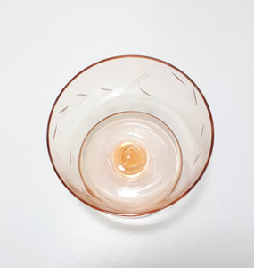 Small Peach Coloured Glass Pedestal Bowl With Wheat Pattern