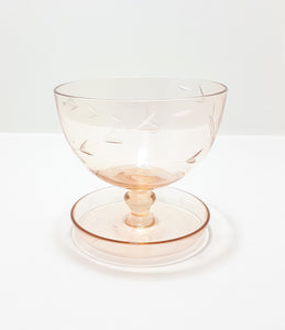 Small Peach Coloured Glass Pedestal Bowl With Wheat Pattern