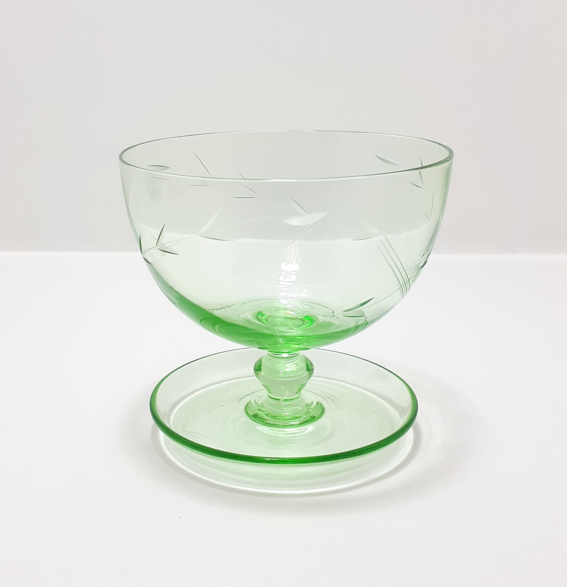 Small Light Green Glass Pedestal Bowl With Wheat Pattern