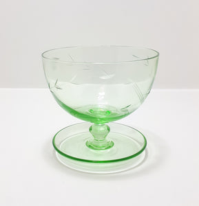 Small Light Green Glass Pedestal Bowl With Wheat Pattern