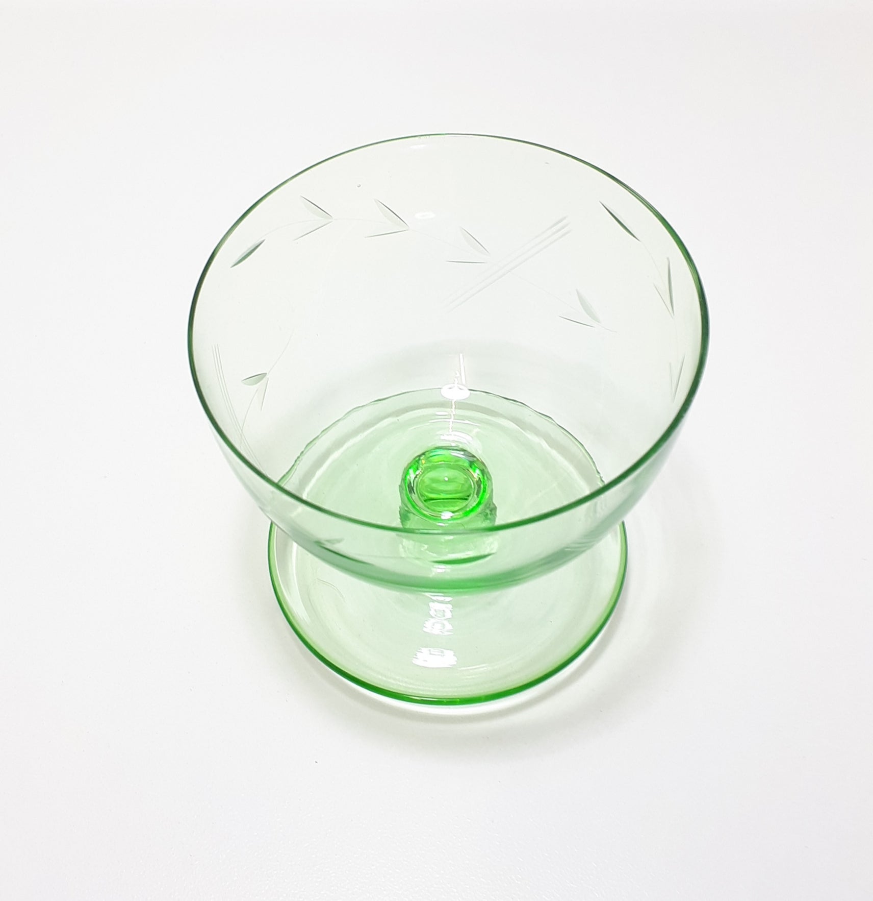 Small Light Green Glass Pedestal Bowl With Wheat Pattern