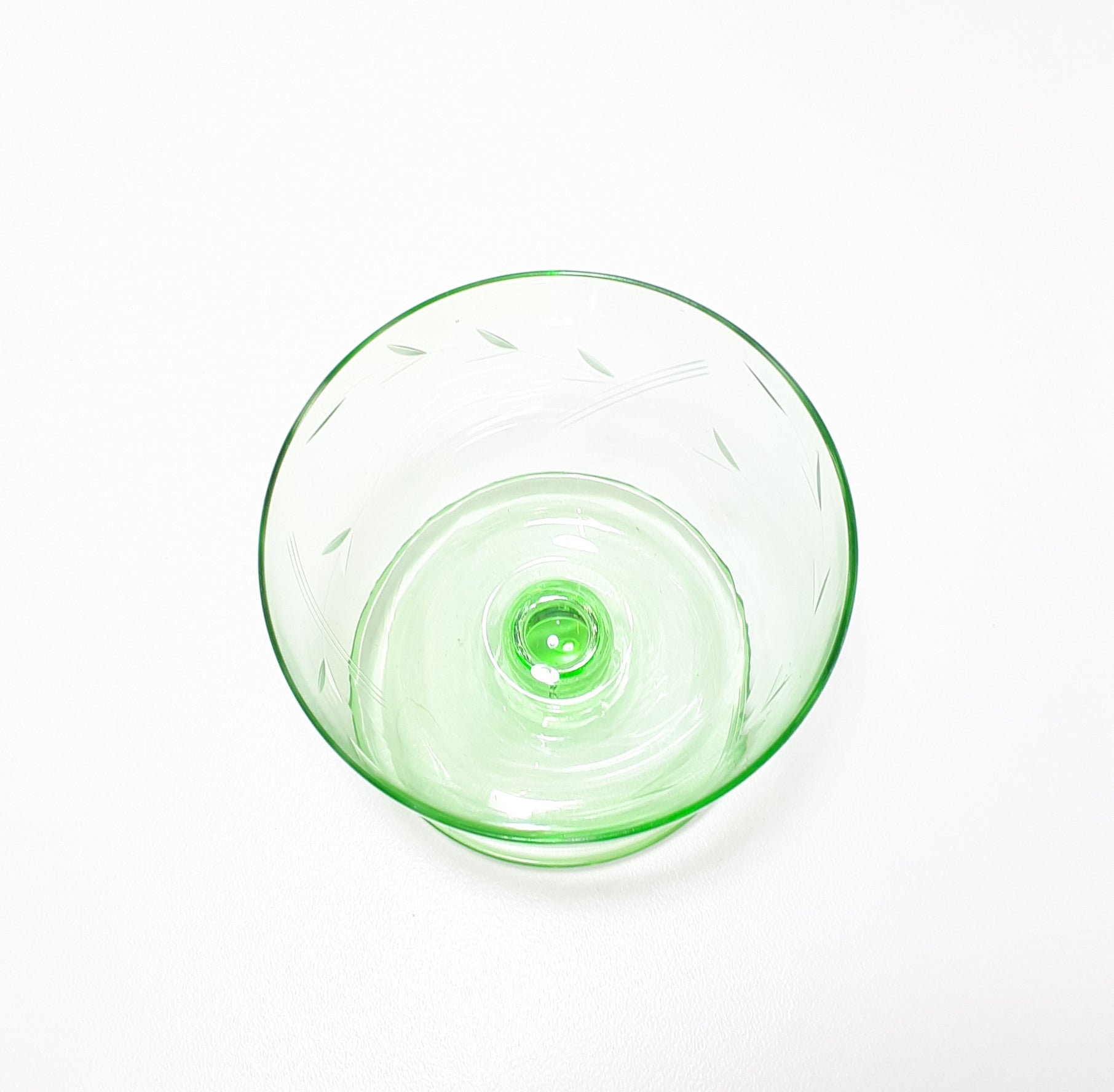 Small Light Green Glass Pedestal Bowl With Wheat Pattern
