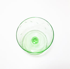 Small Light Green Glass Pedestal Bowl With Wheat Pattern