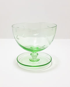 Small Light Green Glass Pedestal Bowl With Wheat Pattern