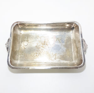 Rectangular Well-used Vintage Silver Plated Dish With Handles