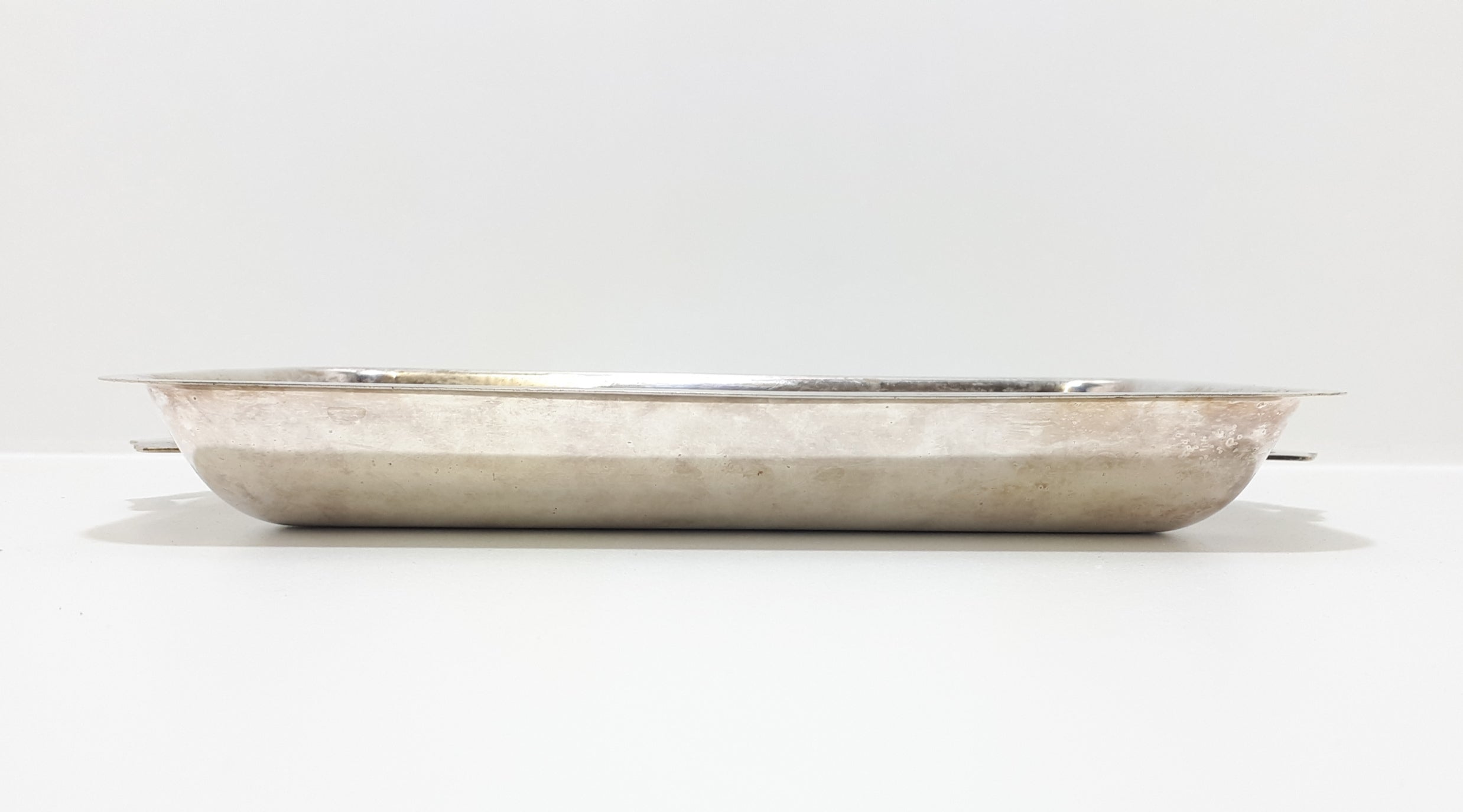 Rectangular Well-used Vintage Silver Plated Dish With Handles