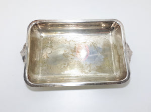 Rectangular Well-used Vintage Silver Plated Dish With Handles