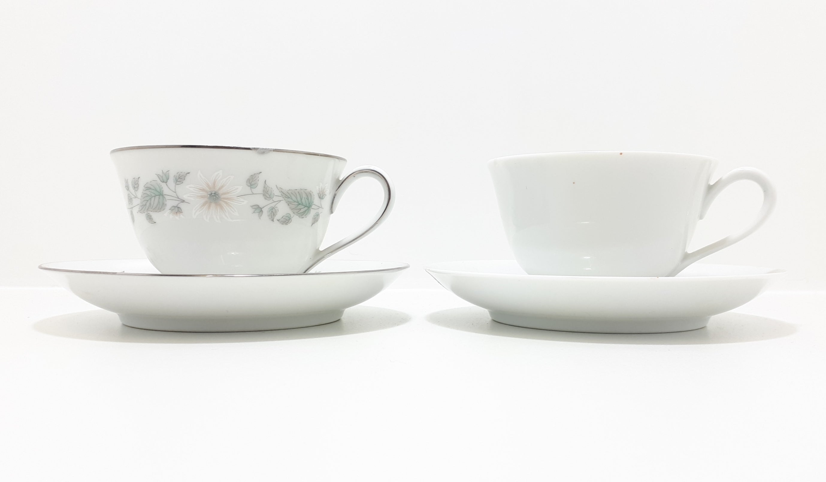 Two Fine Porcelain Noritake Tea Duos – Wellesley Pattern 6214 & Savoy Pattern 5825